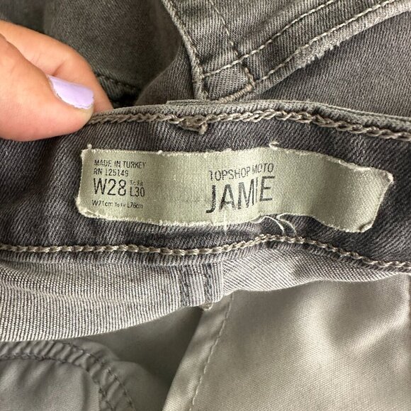 2/$30 Topshop Moto Jamie Jeans High Rise Gray Black Distressed W28 #9322 - Picture 7 of 9